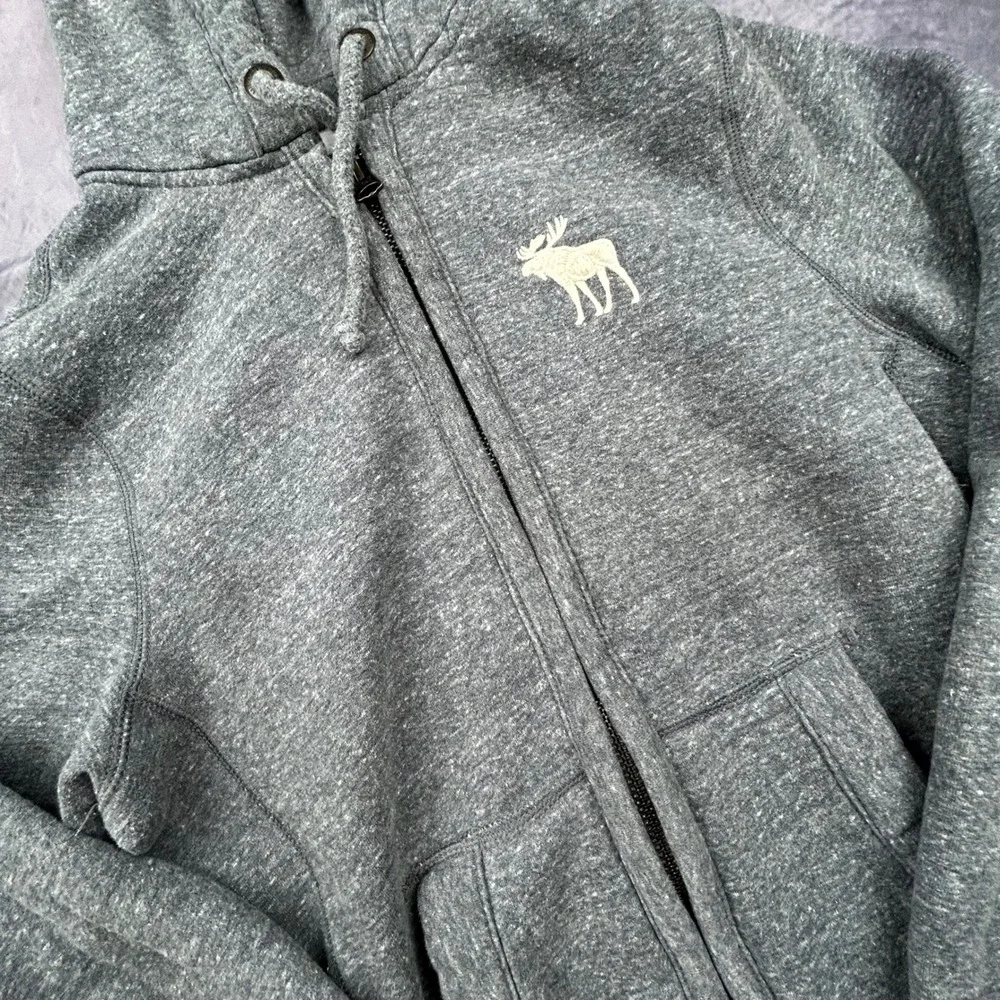 Abercrombie & Fitch Mens S Heather Grey Full Zip Hoodie Moose Logo‎ Y2K Vintage